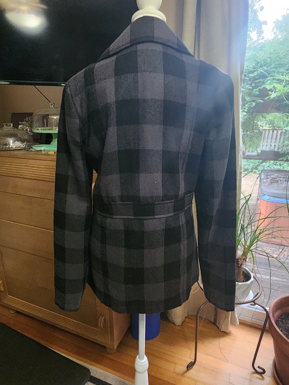 Billabong Black and Gray Plaid Double-Breasted Pea Coat - Picture 2 of 7